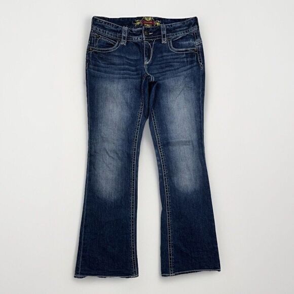 Maurices Jeans Juniors 9/10 Low Boot Cut Blue Denim Stretch Measures 32 x 31 - Picture 1 of 9